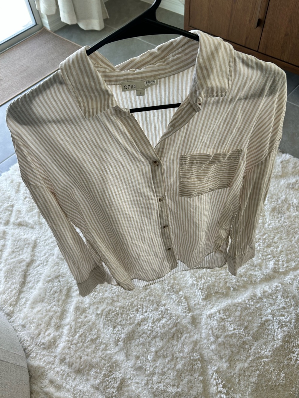 Onia - Air Linen Boyfriend Top
Cream Striped Relaxed Button-Front Shirt - Picture 6 of 7